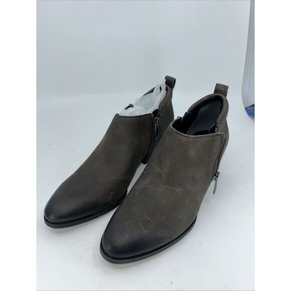 Franco Sarto Womens Granite Ankle Boots Brown Leather Padded Cuff Zip Mid 5.5 - Picture 1 of 8